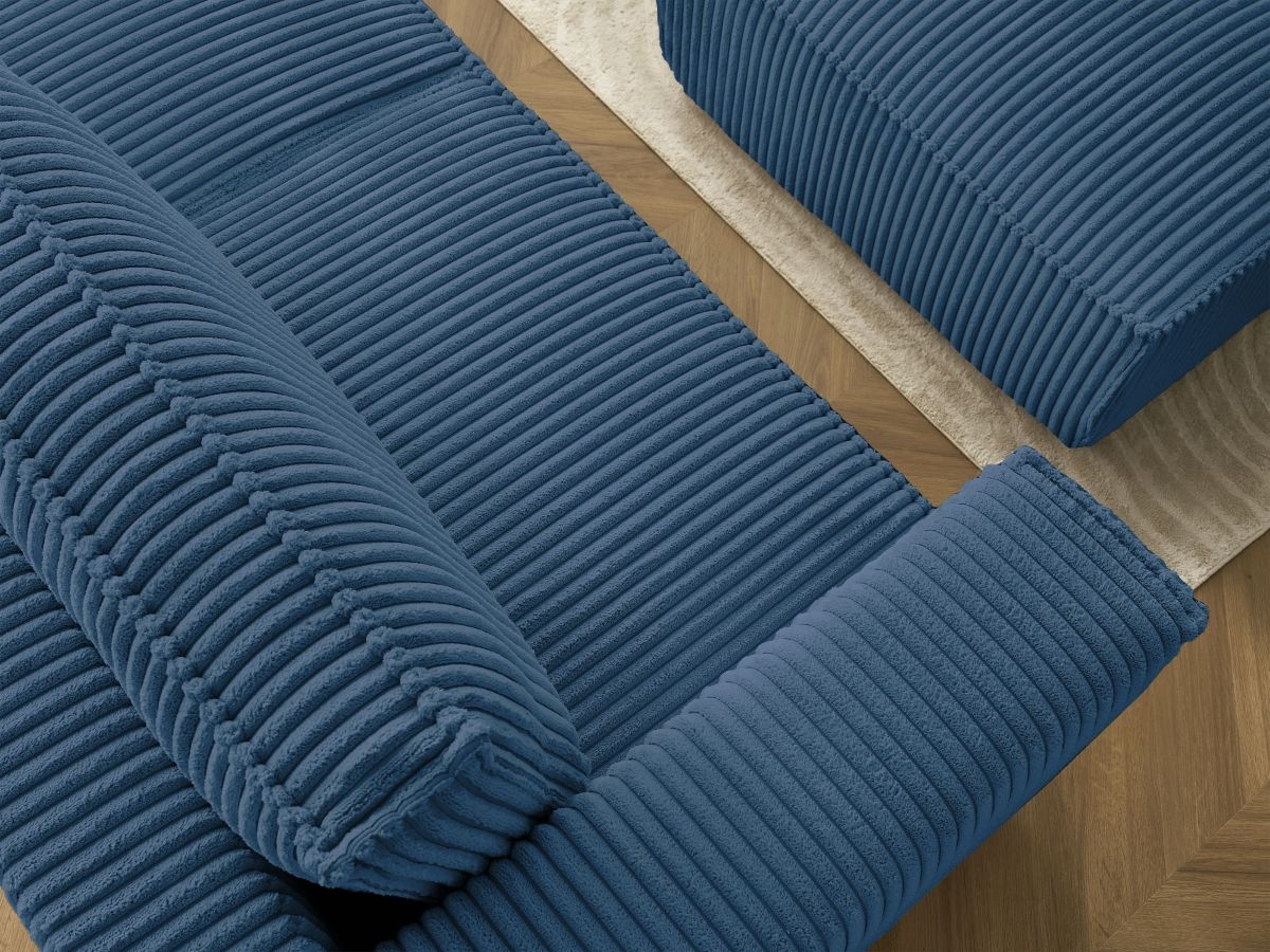 Canapé droit convertible coffre CHELSEA gros côtelé doux avec pouf