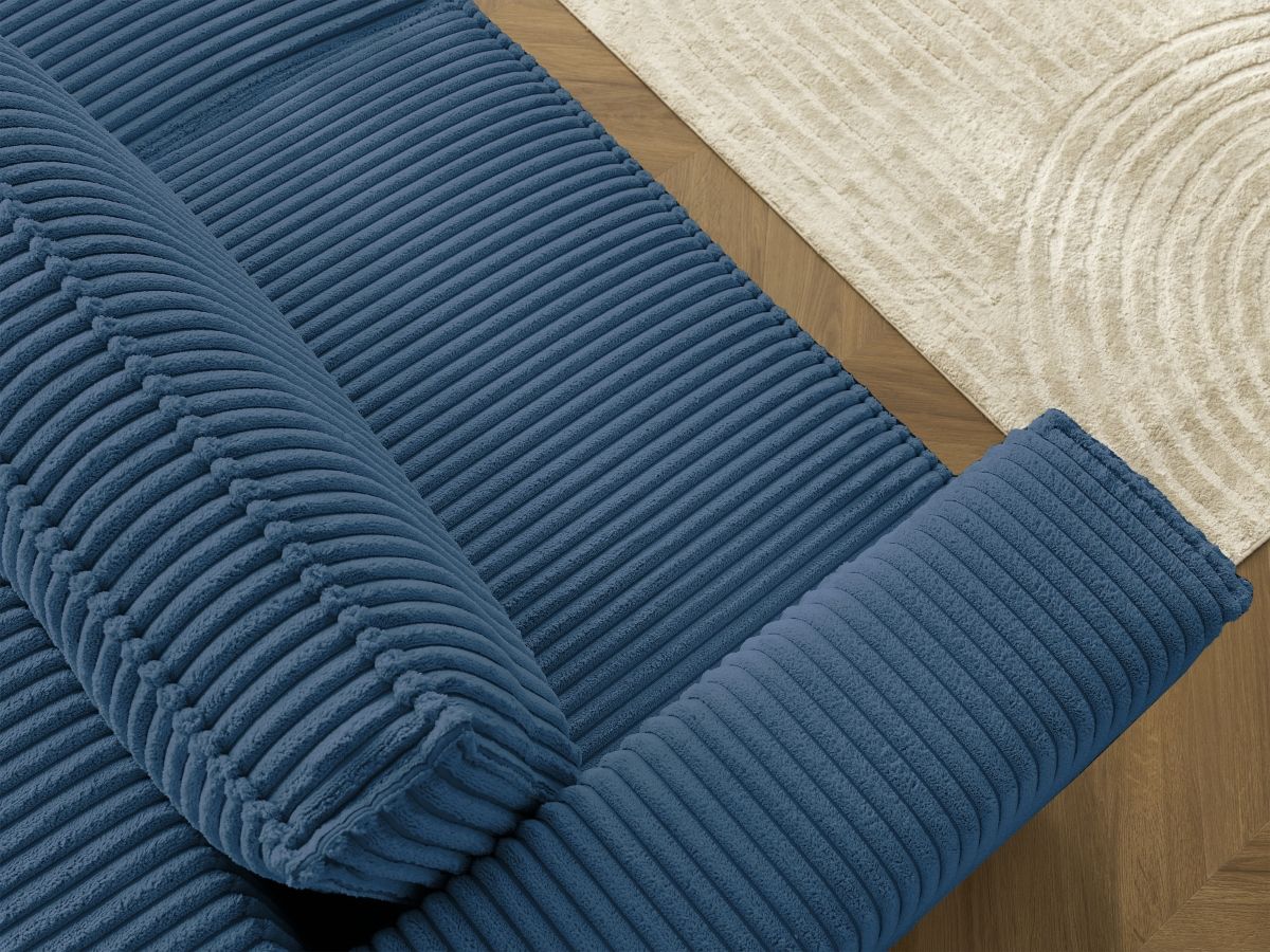 Canapé droit convertible coffre CHELSEA gros côtelé doux avec pouf