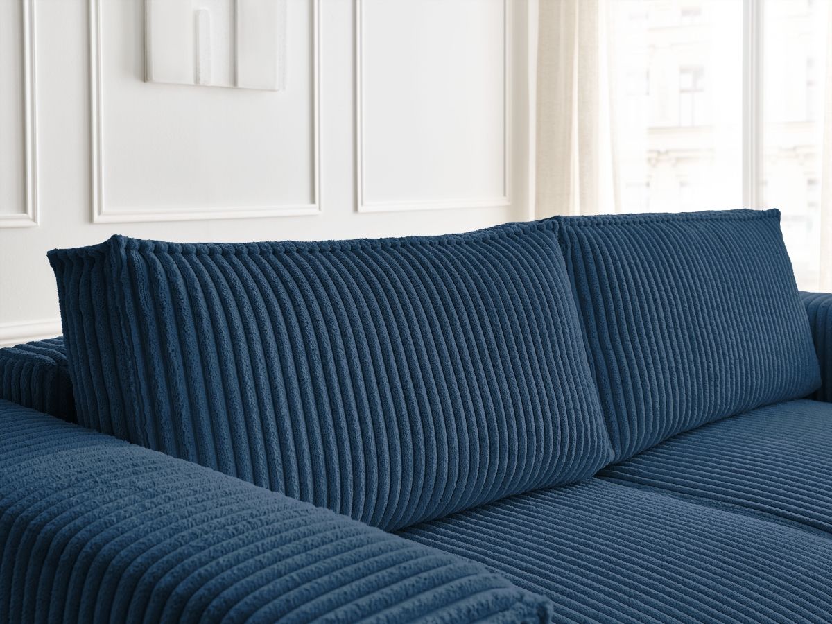 Canapé droit convertible coffre CHELSEA gros côtelé doux avec pouf