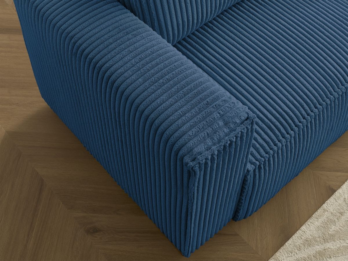 Canapé droit convertible coffre CHELSEA gros côtelé doux avec pouf
