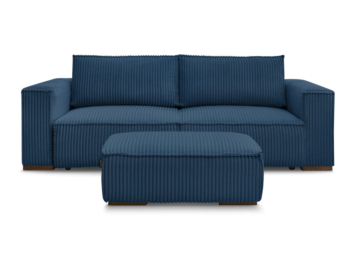 Canapé droit convertible coffre CHELSEA gros côtelé doux avec pouf