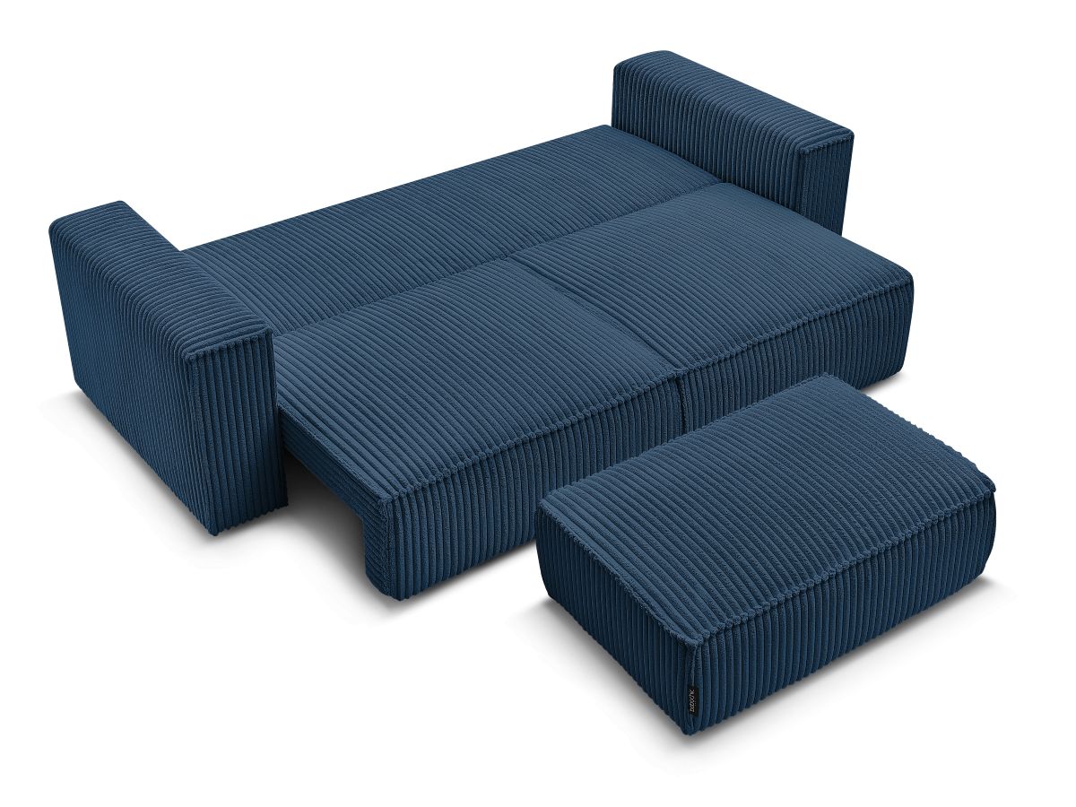 Canapé droit convertible coffre CHELSEA gros côtelé doux avec pouf