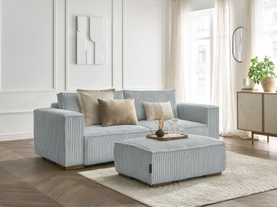 Canapé droit convertible coffre CHELSEA gros côtelé doux avec pouf
