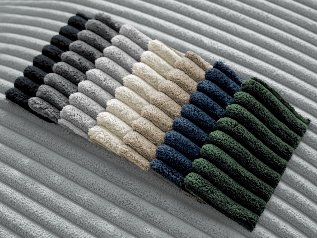 Canapé droit convertible coffre CHELSEA gros côtelé doux avec pouf