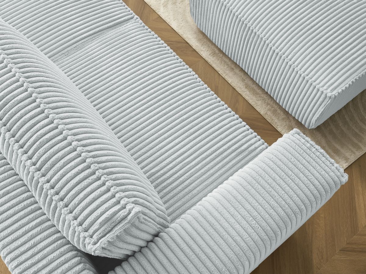 Canapé droit convertible coffre CHELSEA gros côtelé doux avec pouf