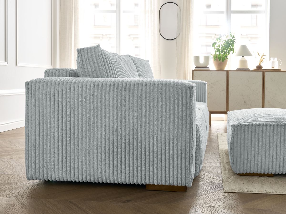 Canapé droit convertible coffre CHELSEA gros côtelé doux avec pouf