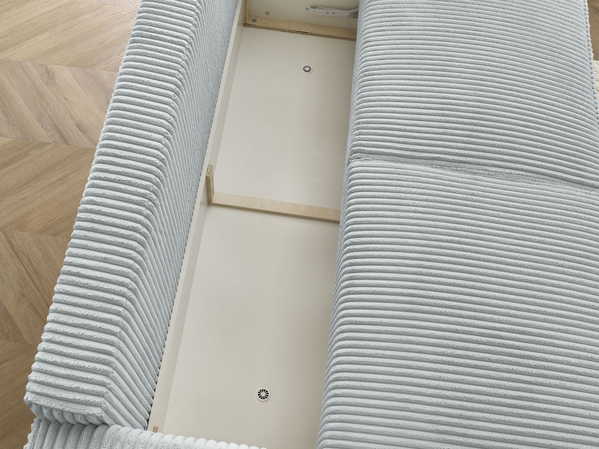 Canapé droit convertible coffre CHELSEA gros côtelé doux avec pouf