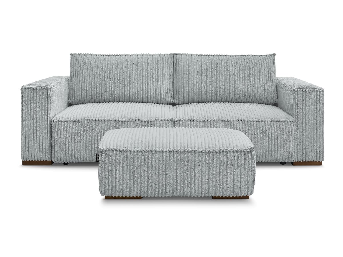Canapé droit convertible coffre CHELSEA gros côtelé doux avec pouf