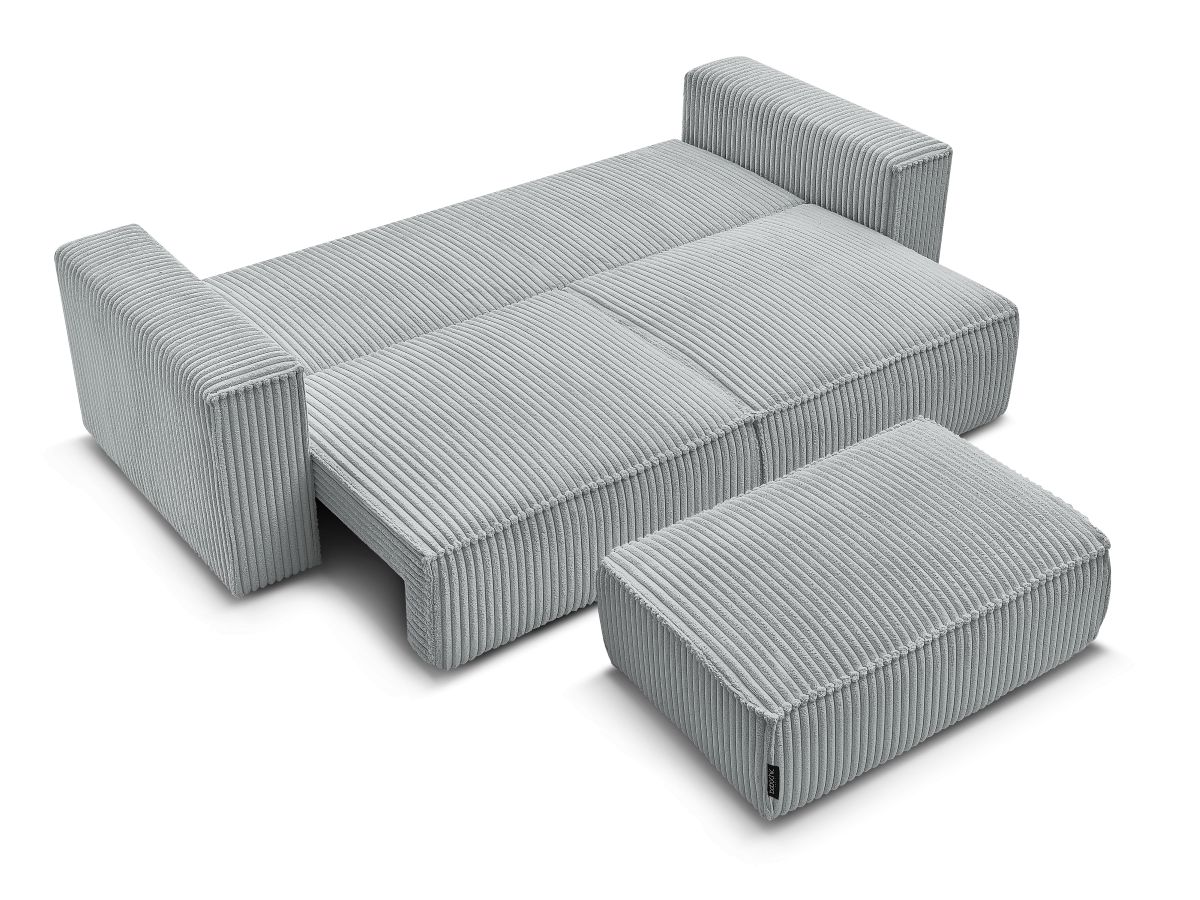 Canapé droit convertible coffre CHELSEA gros côtelé doux avec pouf