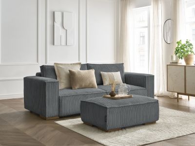 Canapé droit convertible coffre CHELSEA gros côtelé doux avec pouf