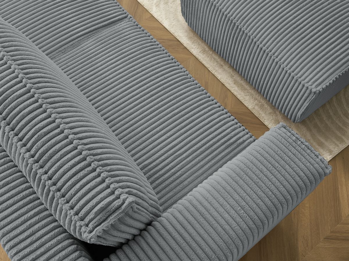 Canapé droit convertible coffre CHELSEA gros côtelé doux avec pouf