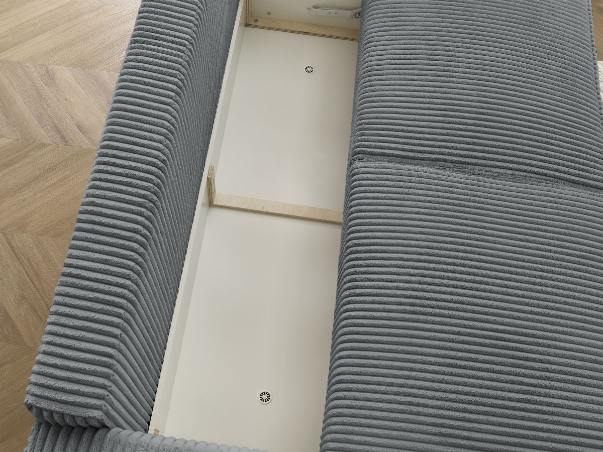 Canapé droit convertible coffre CHELSEA gros côtelé doux avec pouf