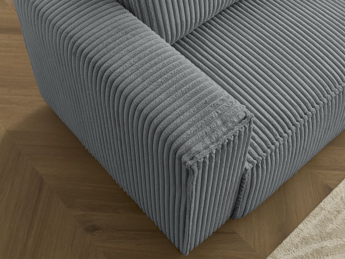 Canapé droit convertible coffre CHELSEA gros côtelé doux avec pouf