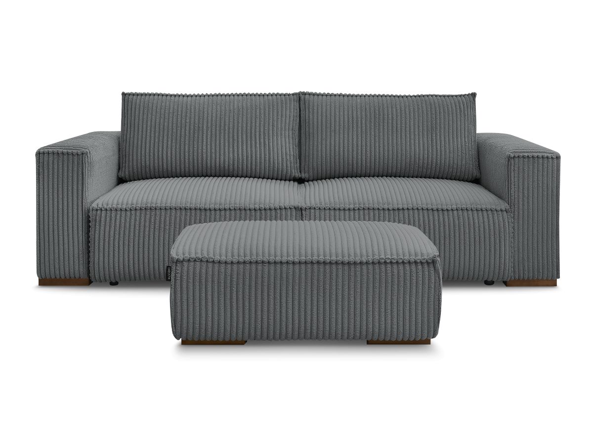 Canapé droit convertible coffre CHELSEA gros côtelé doux avec pouf