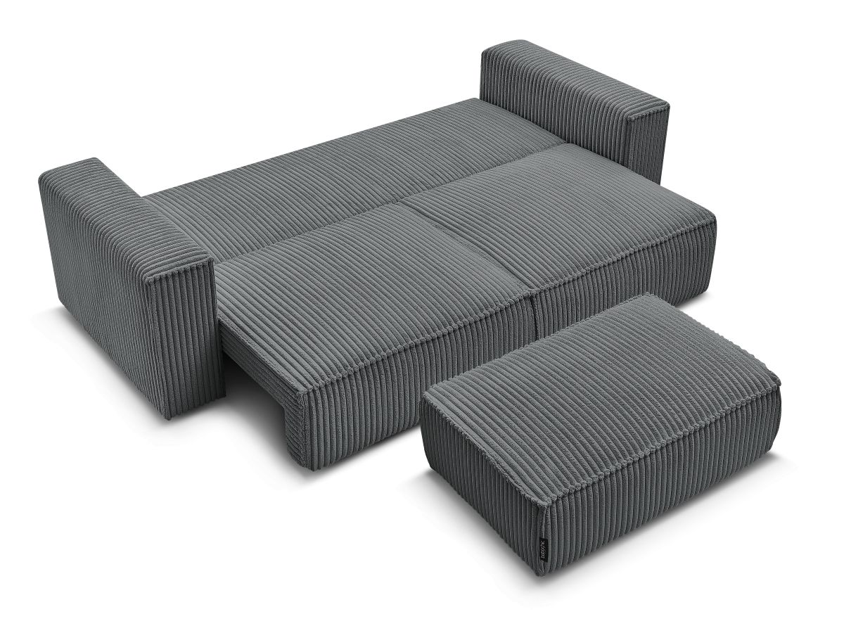 Canapé droit convertible coffre CHELSEA gros côtelé doux avec pouf