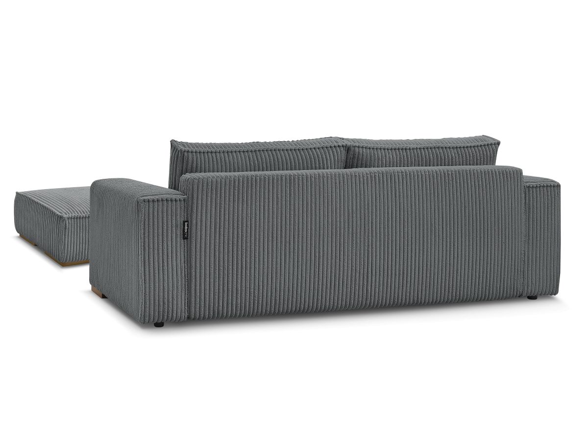 Canapé droit convertible coffre CHELSEA gros côtelé doux avec pouf