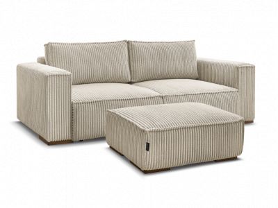 Canapé droit convertible coffre CHELSEA gros côtelé doux avec pouf