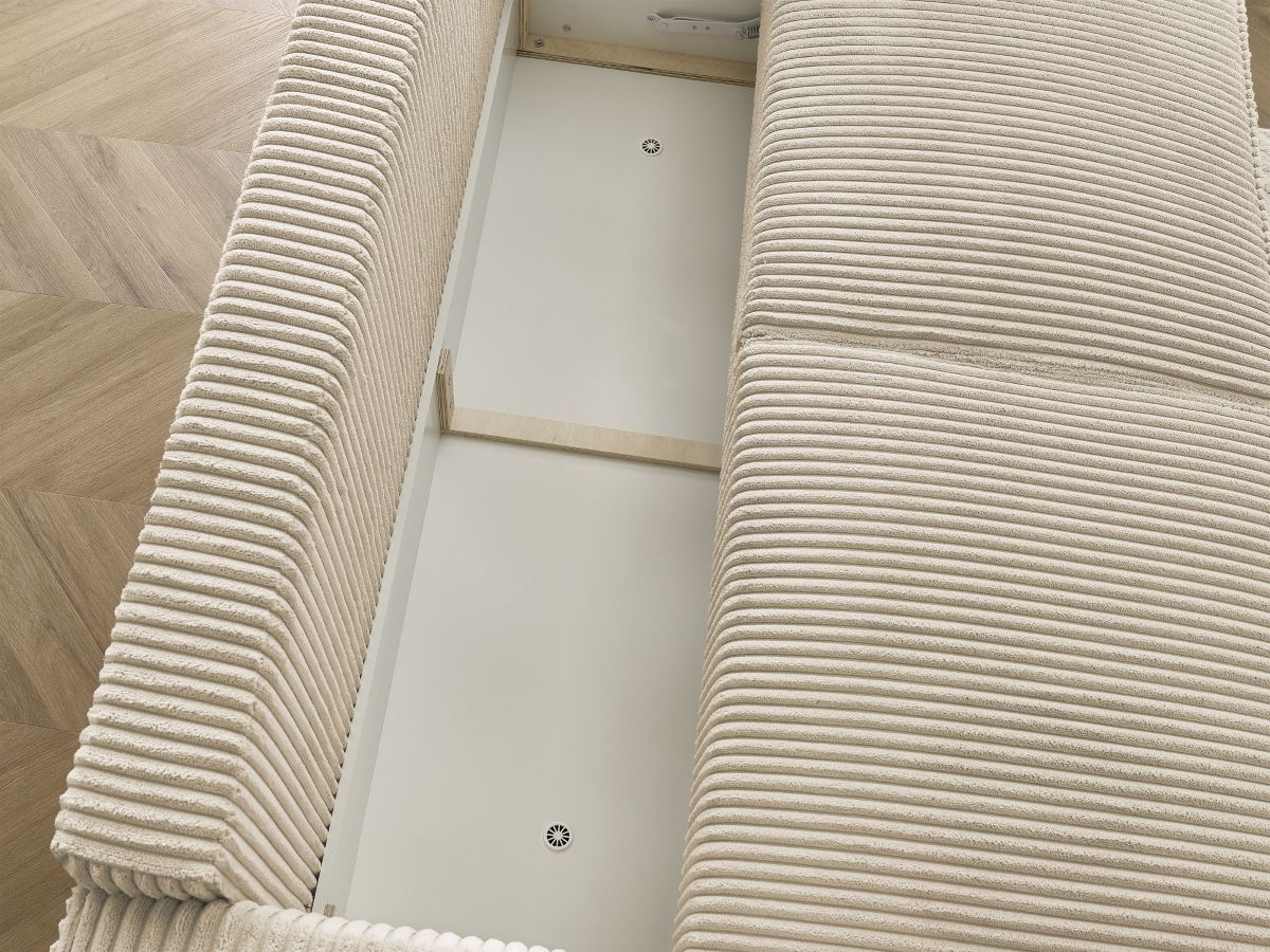Canapé droit convertible coffre CHELSEA gros côtelé doux avec pouf