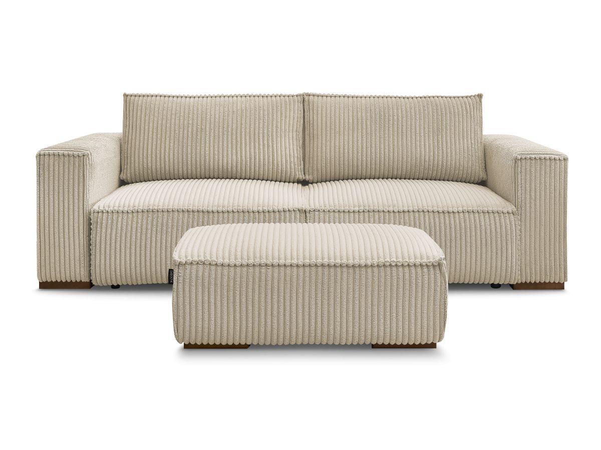 Canapé droit convertible coffre CHELSEA gros côtelé doux avec pouf