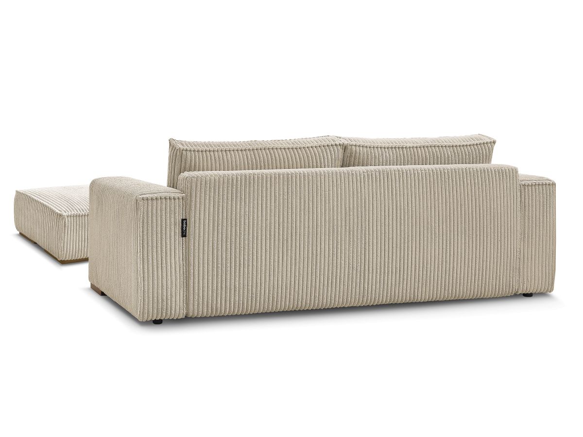 Canapé droit convertible coffre CHELSEA gros côtelé doux avec pouf