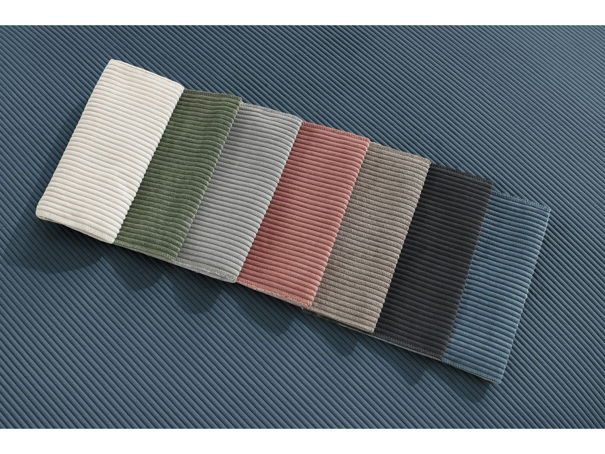 Canapé droit 3 places ultra moelleux BOHEME velours côtelé avec pouf bleu foncé — vue 4