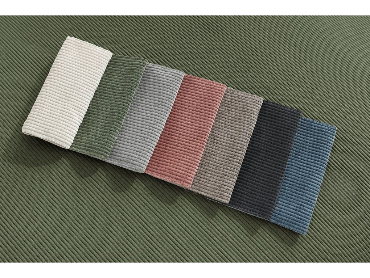 Canapé droit 3 places ultra moelleux BOHEME velours côtelé avec pouf vert — vue 4