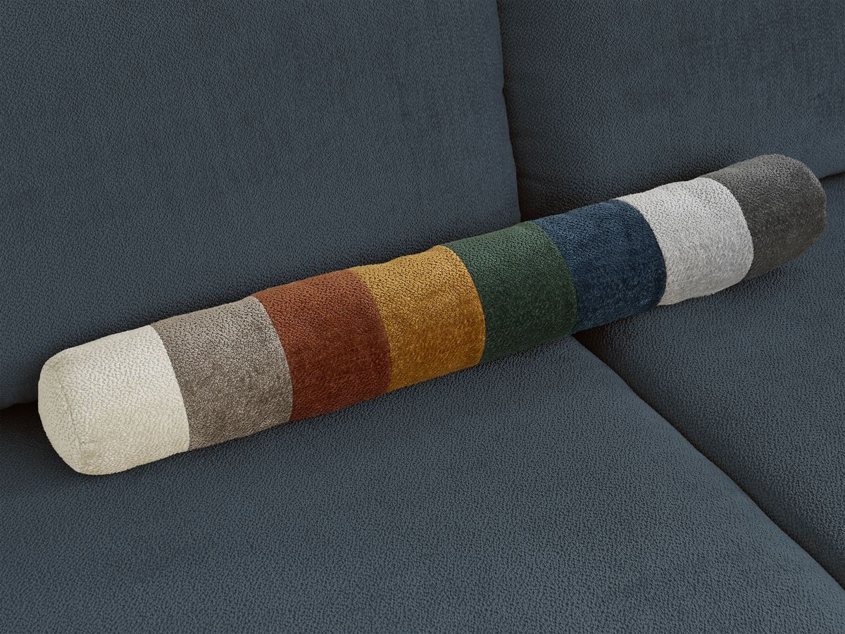 Canapé panoramique convertible coffre LUCIEN tissu lisse avec pouf