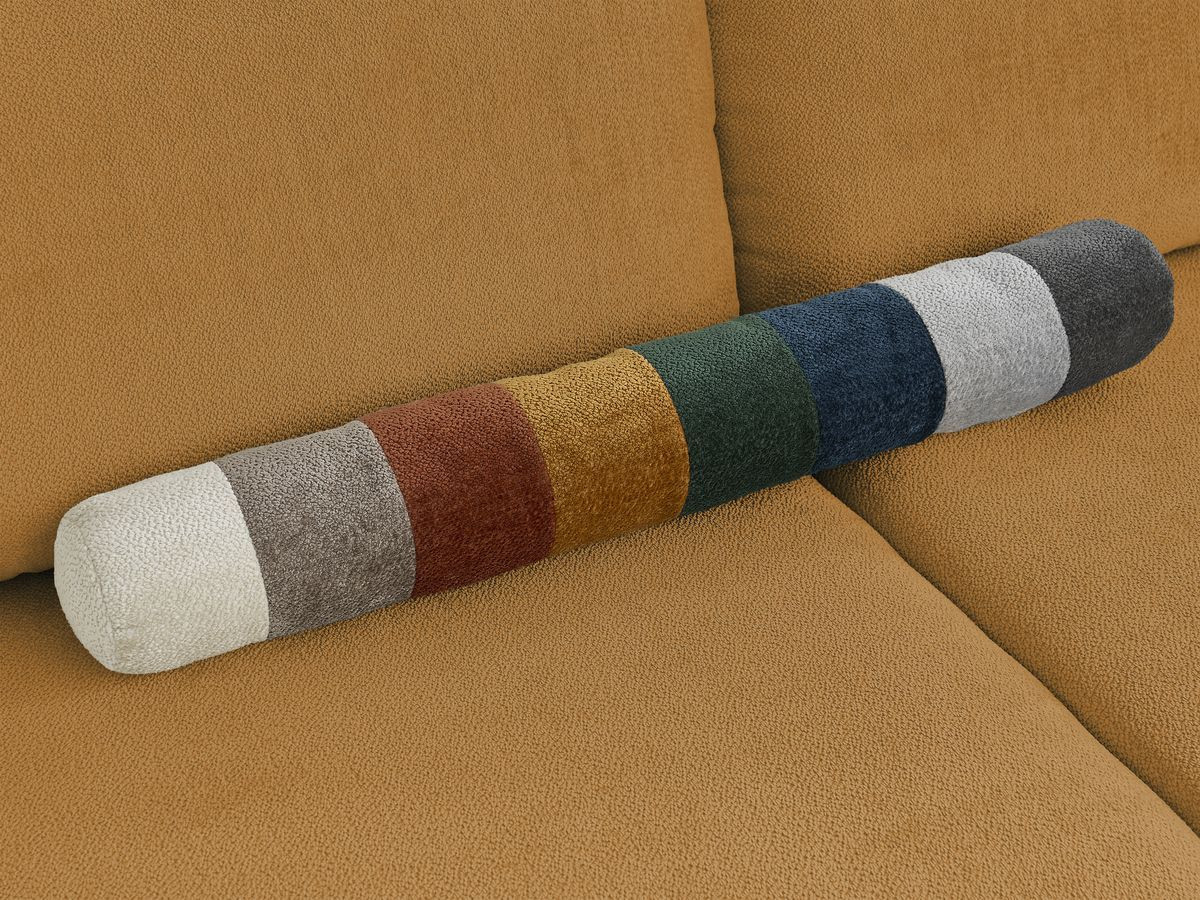 Canapé panoramique convertible coffre LUCIEN tissu lisse avec pouf