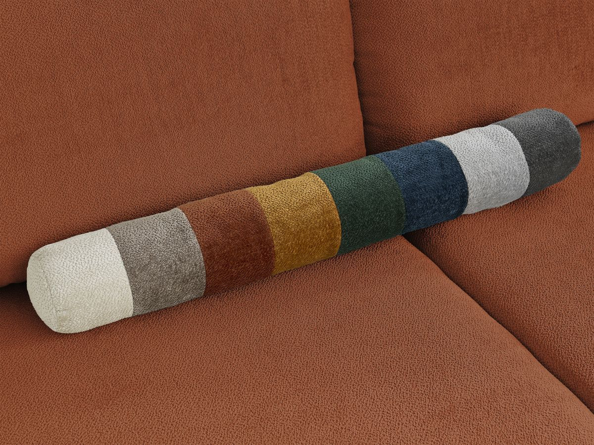 Canapé panoramique convertible coffre LUCIEN tissu lisse avec pouf