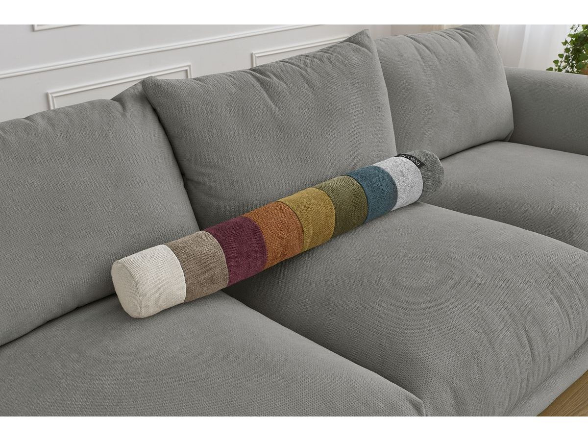 Canapé d'angle fixe EVEREST tissu chiné - Orange - Angle droit - 10 coussins