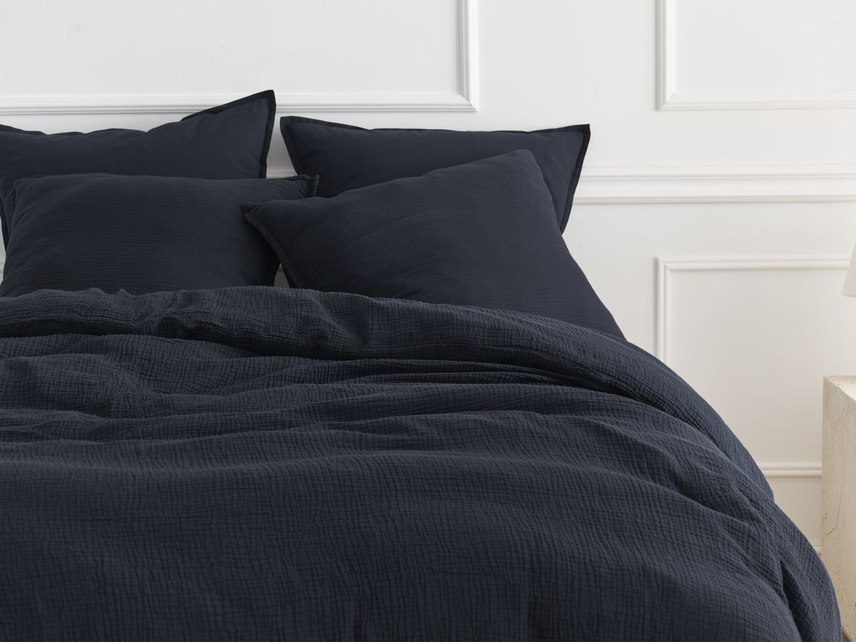 Housse de couette HESTIA en gaze de coton bleu foncé