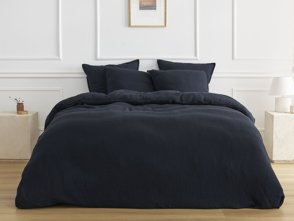 Housse de couette HESTIA en gaze de coton bleu foncé — vue 5