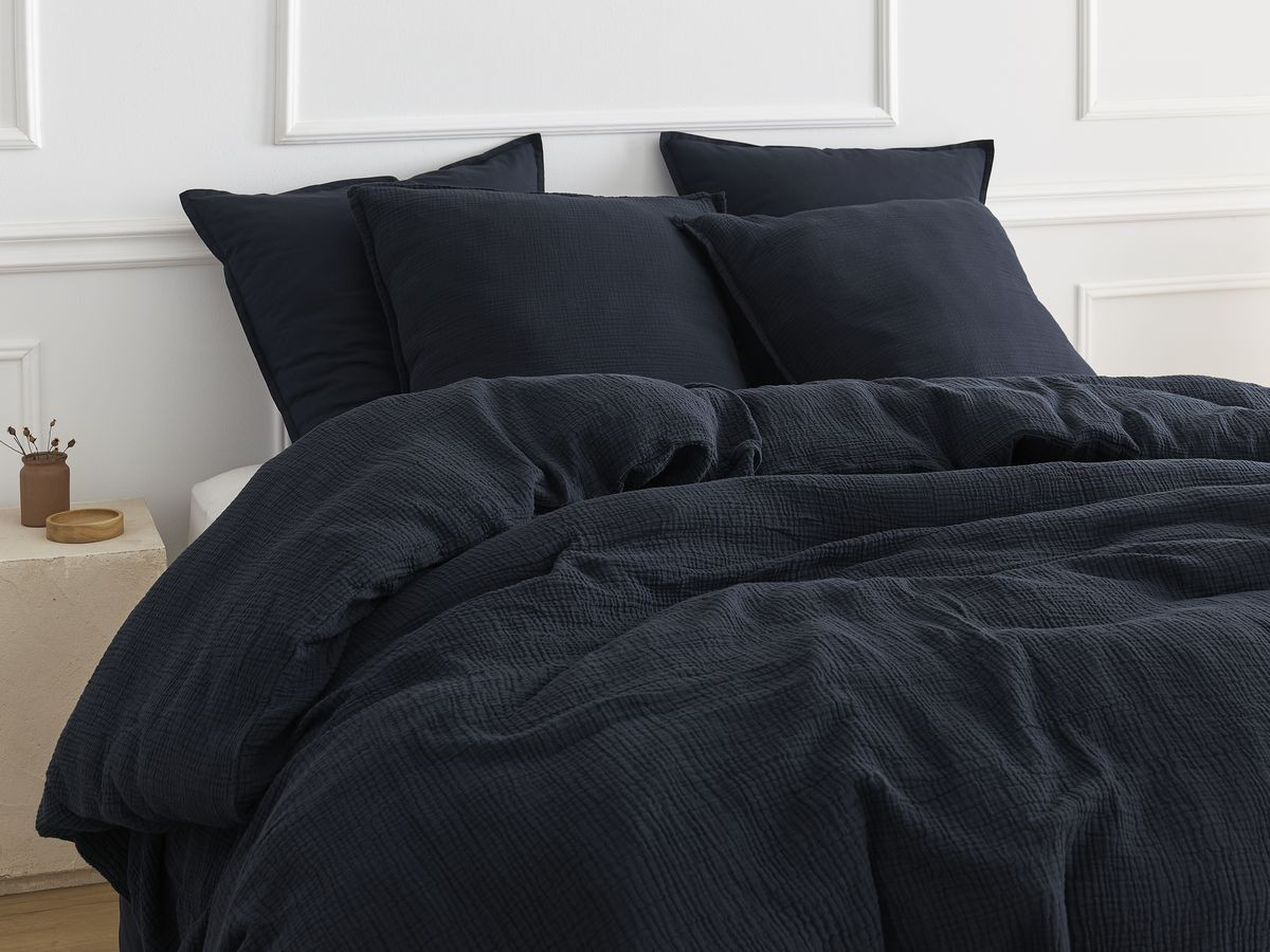 Housse de couette HESTIA en gaze de coton bleu foncé — vue 4