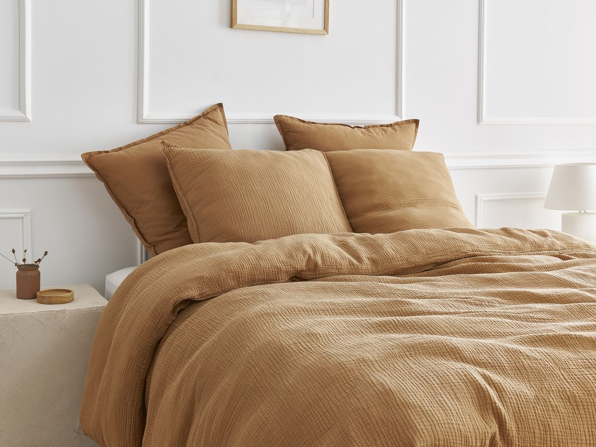 Housse de couette HESTIA en gaze de coton ocre