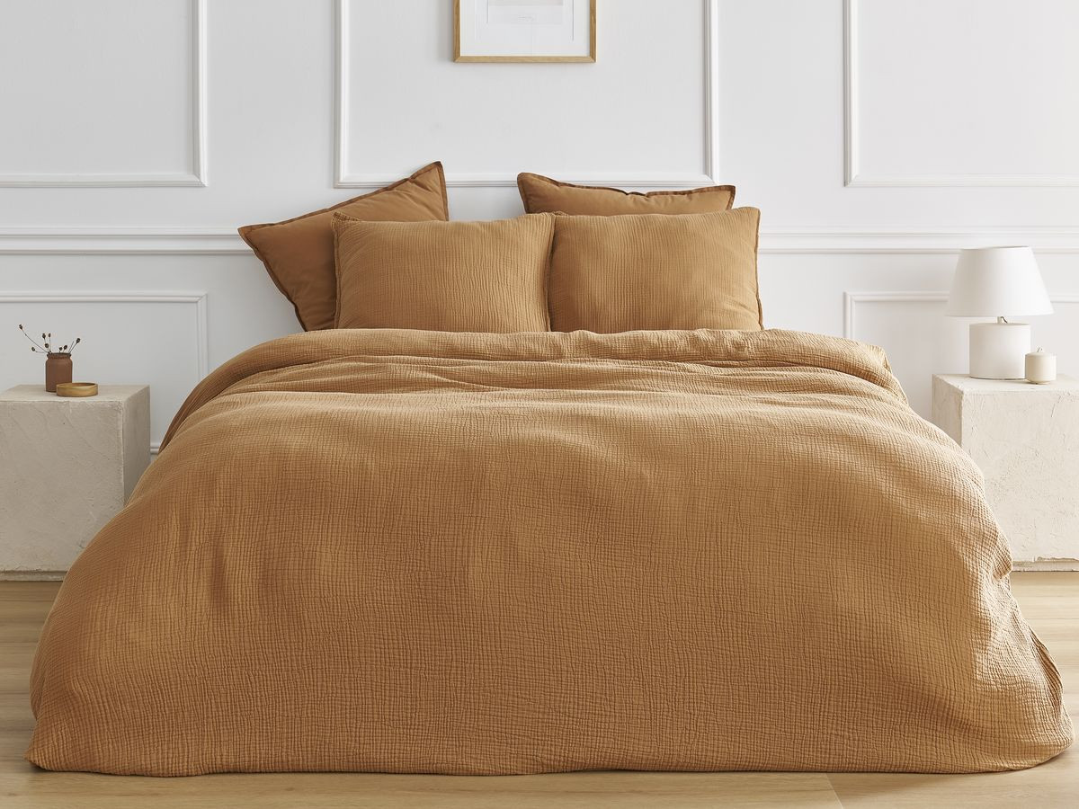 Housse de couette HESTIA en gaze de coton ocre — vue 5
