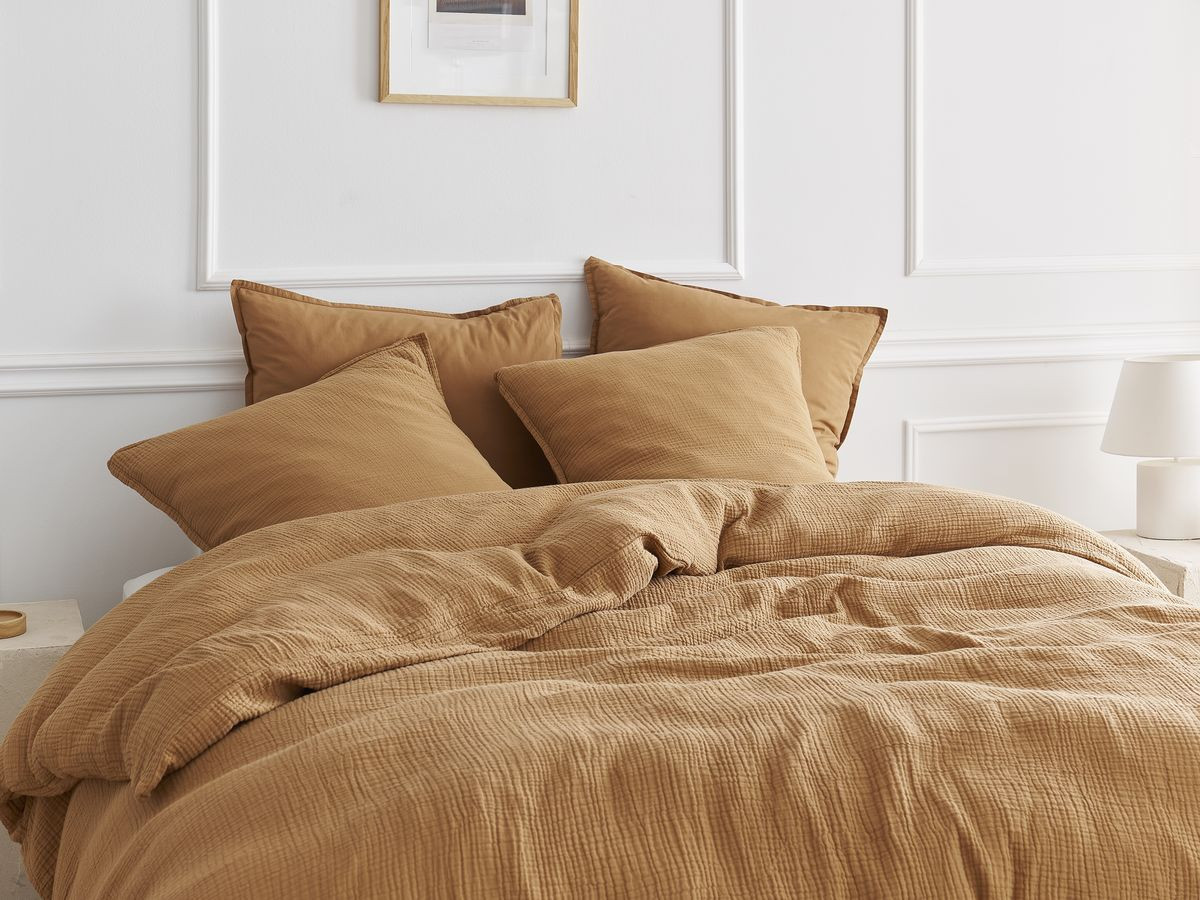 Housse de couette HESTIA en gaze de coton ocre — vue 4