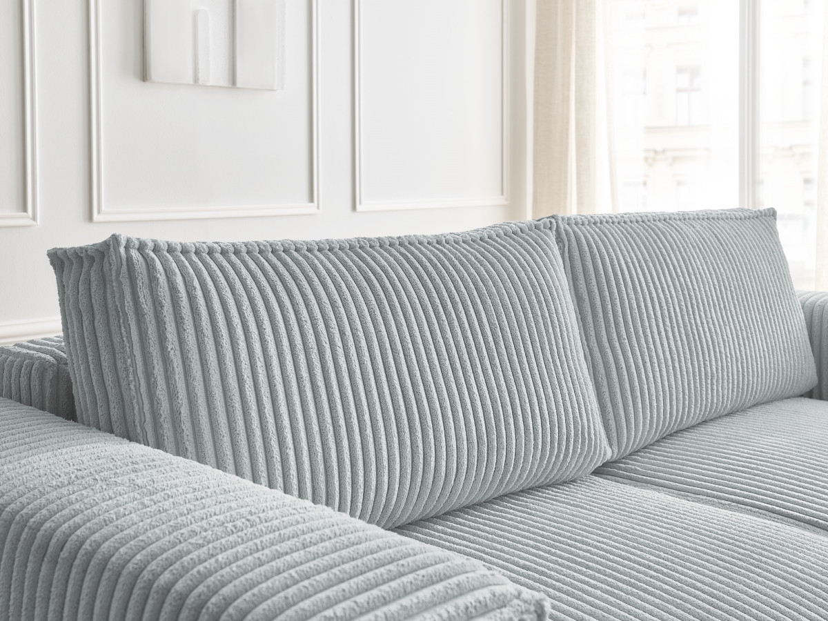 Canapé droit convertible coffre CHELSEA gros côtelé doux avec pouf