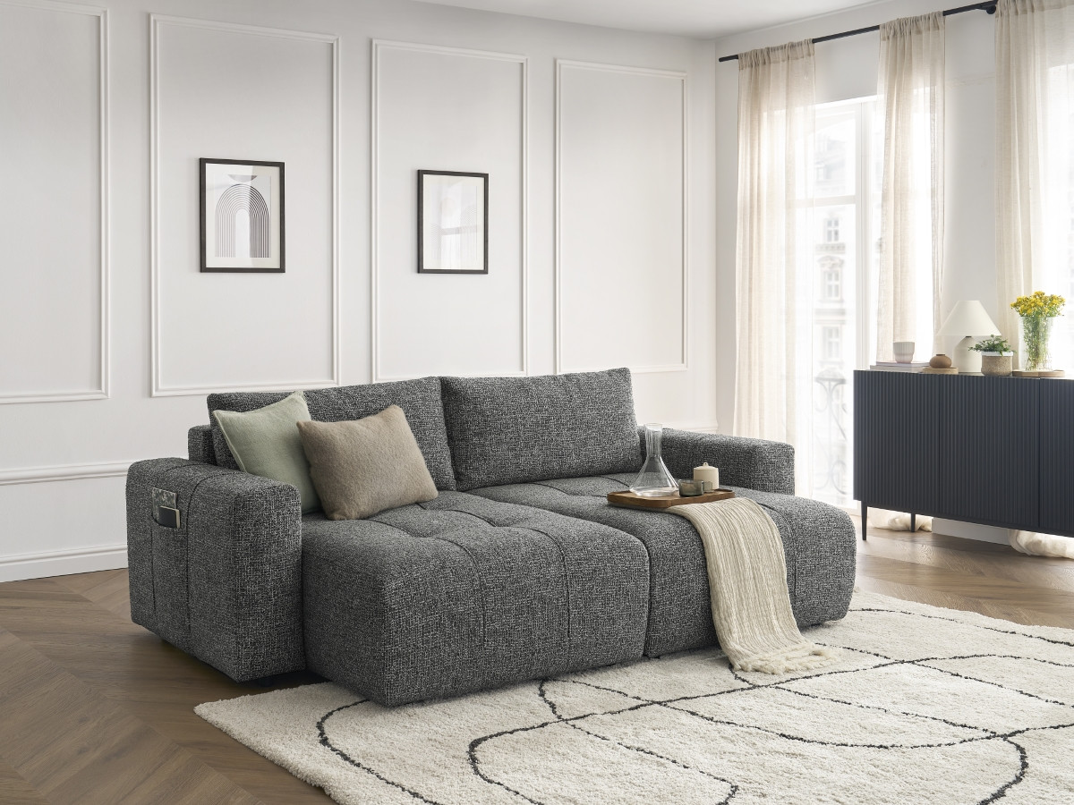 Canapé droit fixe 4 places ARSENE assise profonde tissu chiné
