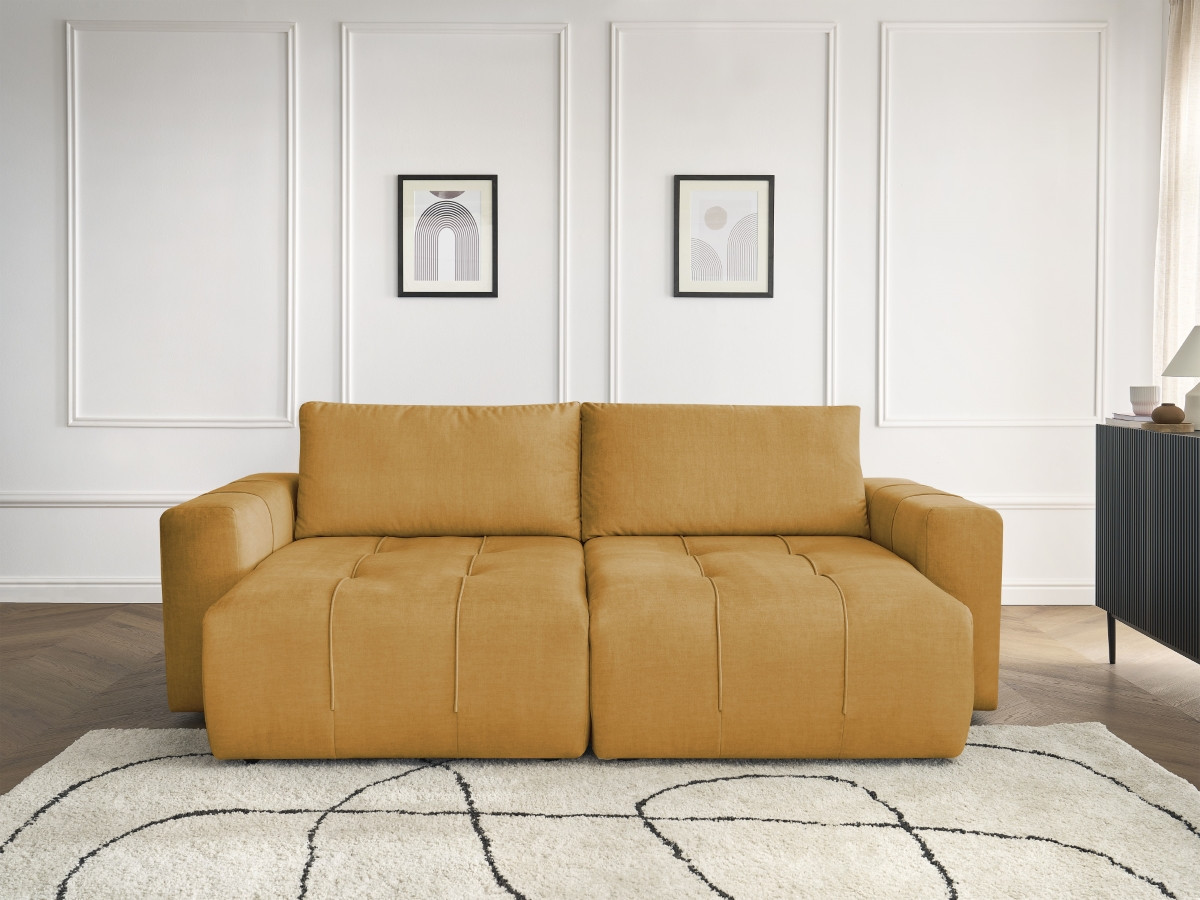 Canapé droit 4 places ARSENE assise profonde velours jaune — vue 5