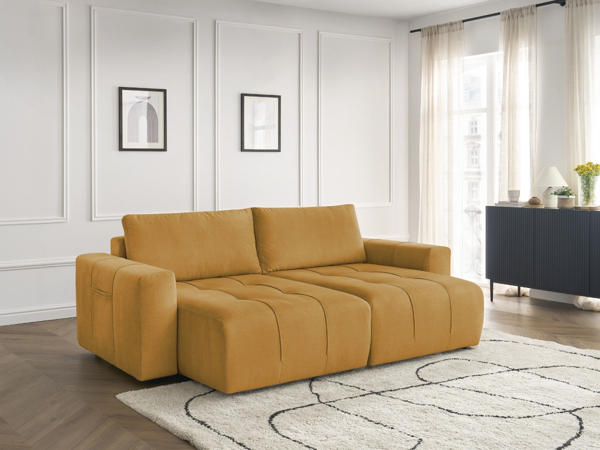 Canapé droit fixe 4 places ARSENE assise profonde velours