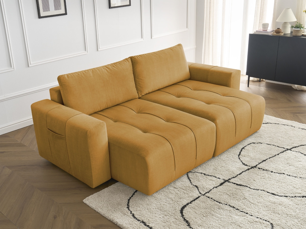 Canapé droit fixe 4 places ARSENE assise profonde velours