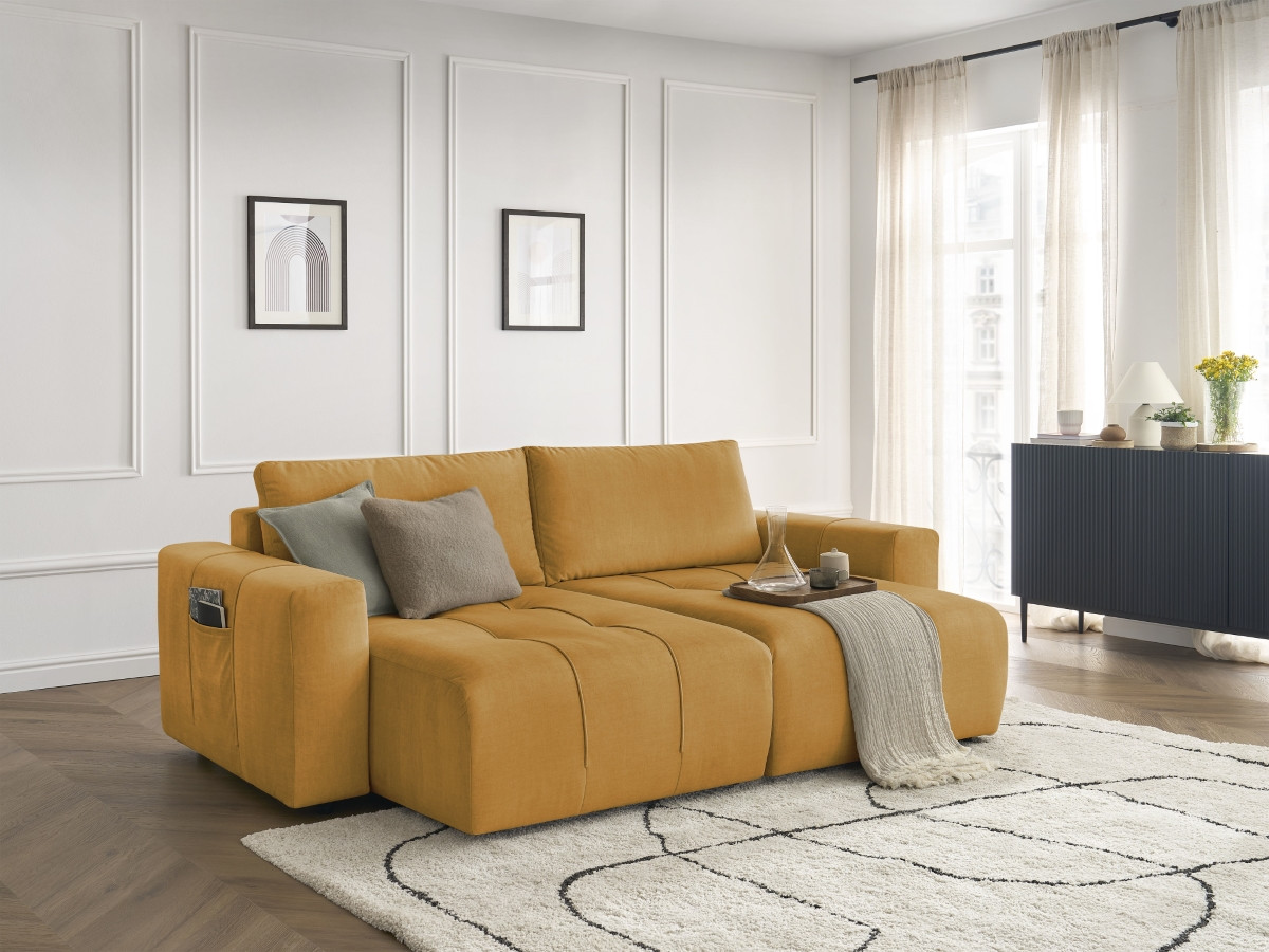 Canapé droit fixe 4 places ARSENE assise profonde velours