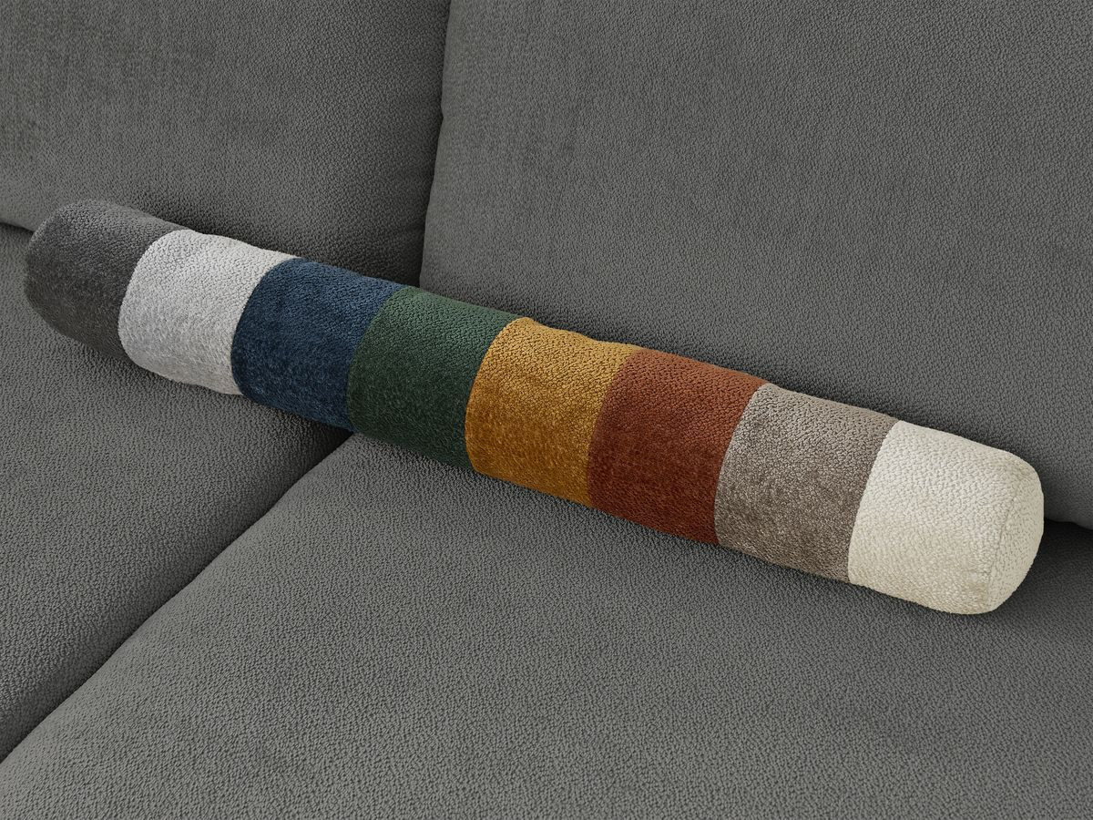 Canapé d'angle L convertible coffre LUCIEN tissu lisse avec pouf
