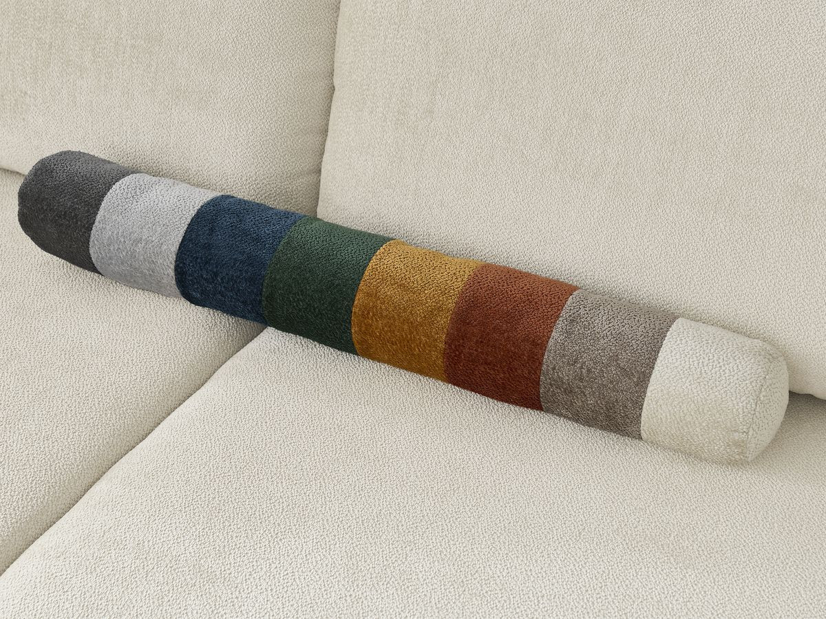 Canapé panoramique convertible coffre LUCIEN tissu lisse avec pouf