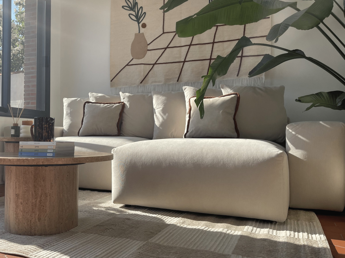 Canapé d'angle convertible réversible coffre VOLTAIRE tissu lisse