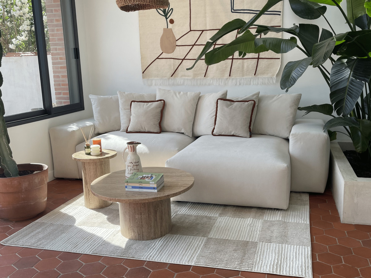 Canapé d'angle convertible réversible coffre VOLTAIRE tissu lisse