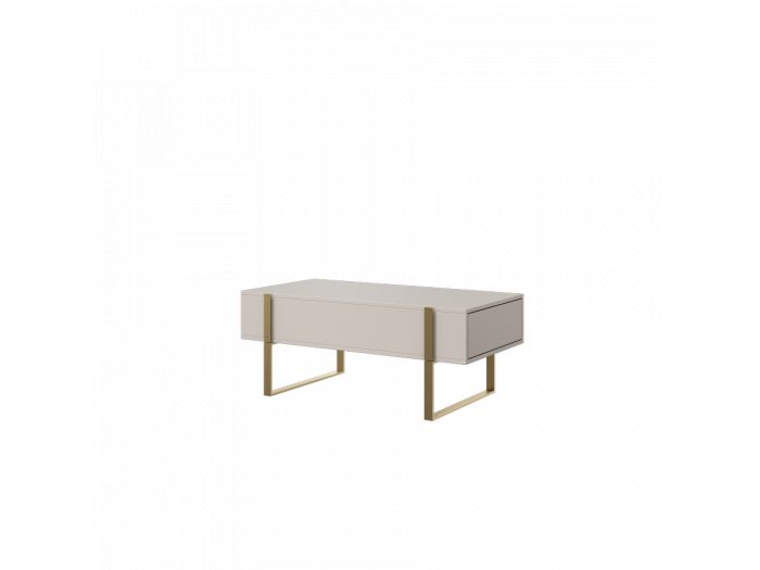 Table basse 2 tiroirs 120 cm ELMA pieds métal or