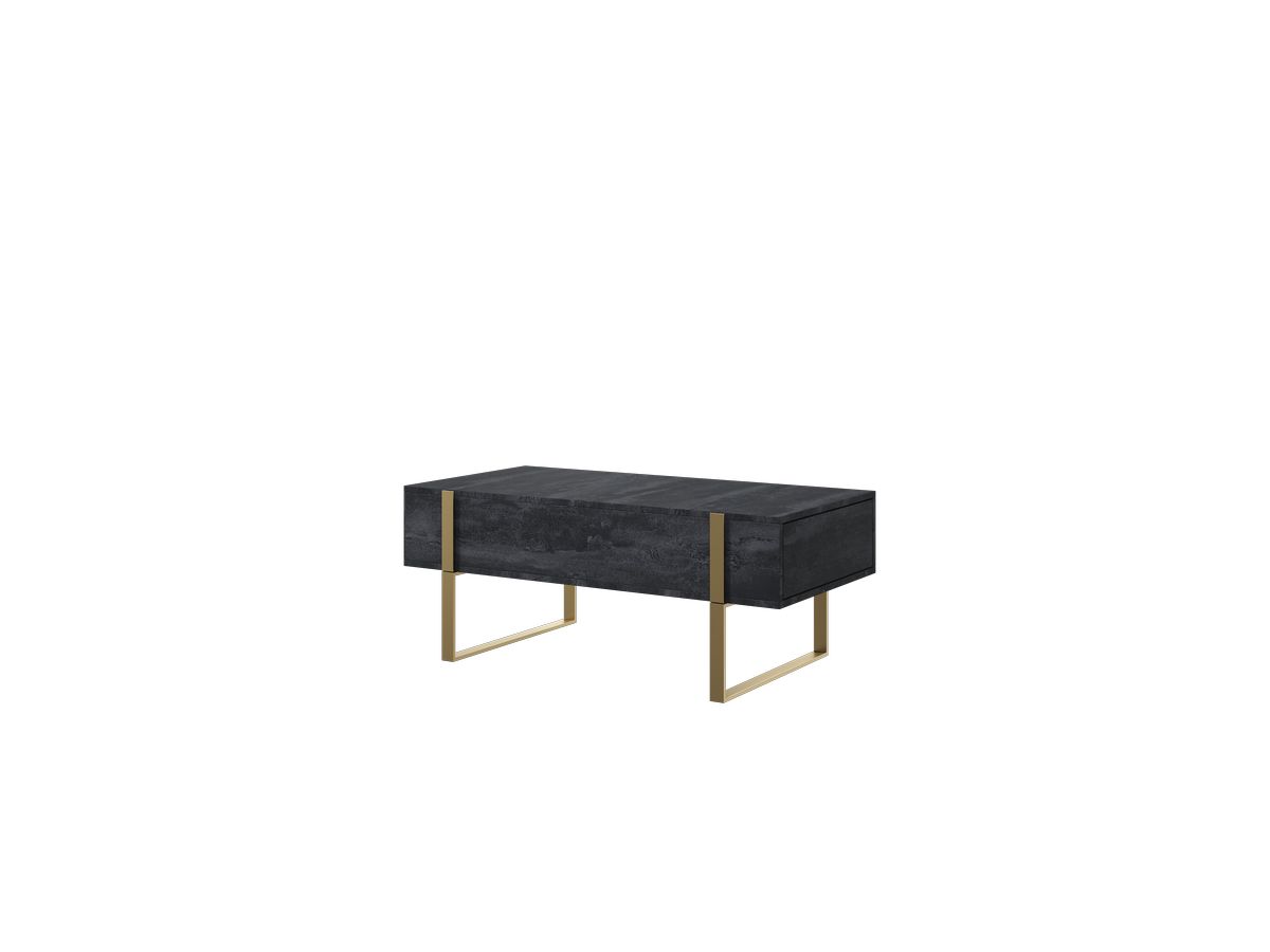 Table basse 2 tiroirs 120 cm ELMA pieds métal or