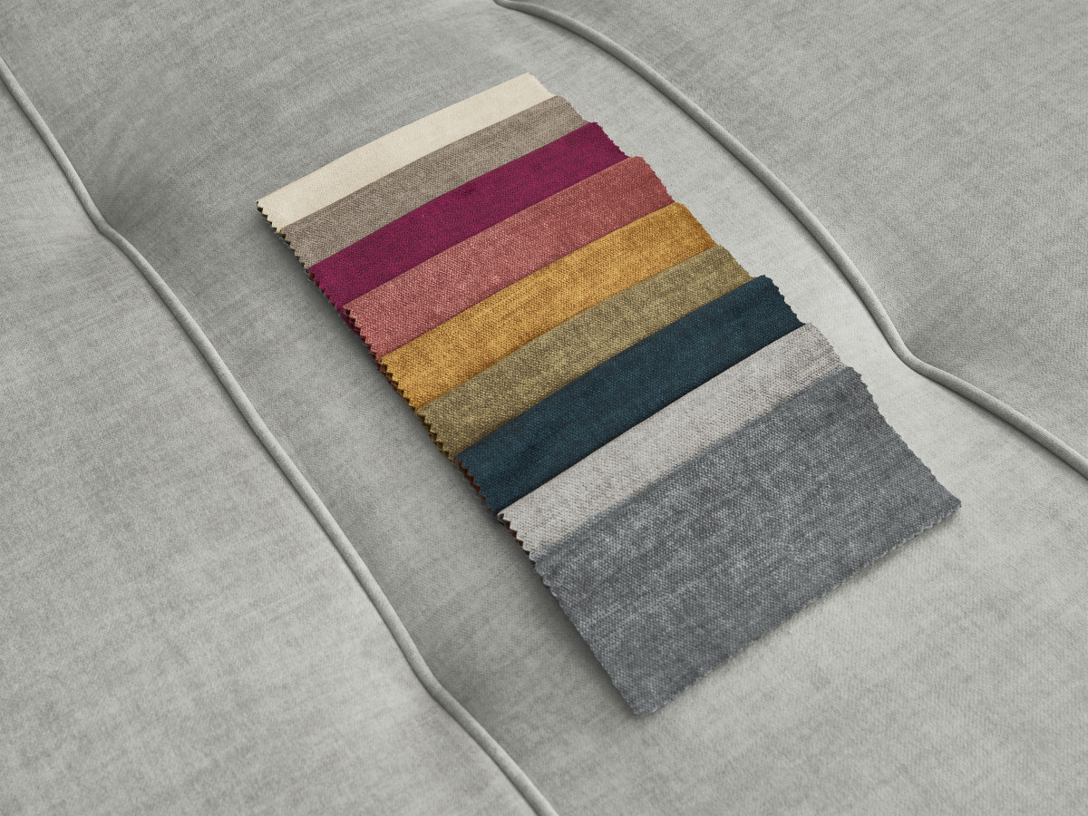 Canapé d'angle réversible convertible coffre ARSENE tissu velours avec pouf