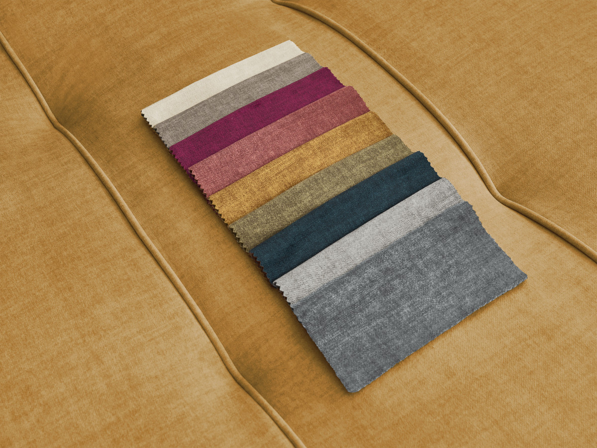 Canapé panoramique convertible coffre ARSENE tissu velours avec pouf
